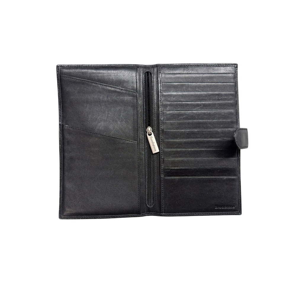 Brookstone Black Leather Travel Wallet Long Bifold Passport Holder 12 Card Slots
